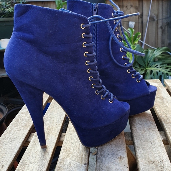 Faux Suede Electric Blue Lace Up Stilettos - Picture 2 of 3